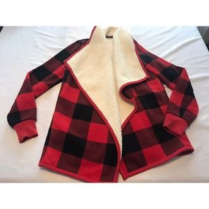 Abercrombie Fitch Buffalo Plaid Fleece Sherpa Lined Cardigan Shacket Sz S
